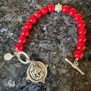 Elegant Red Beaded Bracelet with Silver Accents